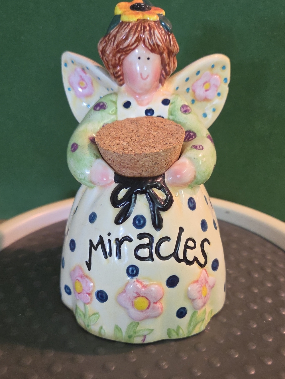 Ceramic 'Miracles' Angel Figurine with Cork Holder - White and Pastel